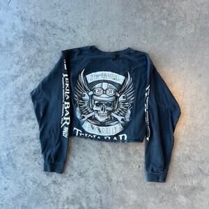 Vintage Y2k Biker Motorcycles Bike Rally Longsleeve Black Graphic Crop Tee M